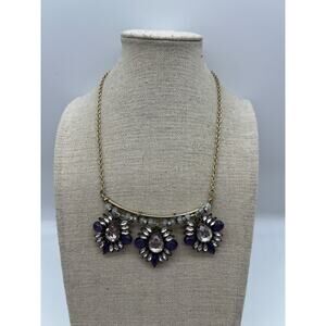 90s Y2K‎ Silver and Purple Faceted Rhinestone Cluster Bib Necklace Prom Formal